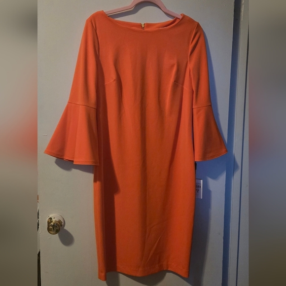 Calvin Klein Vibrant Orange Long Sleeve Dress - Picture 3 of 7